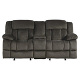 Laurelton Chocolate Textured Plush Microfiber Upholstery Double Glider Reclining Love Seat - Ella Furniture