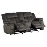 Laurelton Chocolate Textured Plush Microfiber Upholstery Double Glider Reclining Love Seat - Ella Furniture