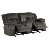 Laurelton Chocolate Textured Plush Microfiber Upholstery Double Glider Reclining Love Seat - Ella Furniture