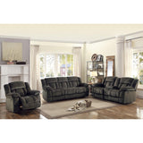 Laurelton Chocolate Solid Wood, Plywood Textured Plush Microfiber Upholstery Double Reclining Sofa - Ella Furniture