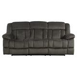 Laurelton Chocolate Solid Wood, Plywood Textured Plush Microfiber Upholstery Double Reclining Sofa - Ella Furniture
