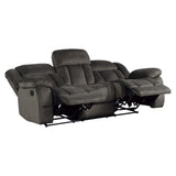 Laurelton Chocolate Solid Wood, Plywood Textured Plush Microfiber Upholstery Double Reclining Sofa - Ella Furniture