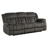 Laurelton Chocolate Solid Wood, Plywood Textured Plush Microfiber Upholstery Double Reclining Sofa - Ella Furniture