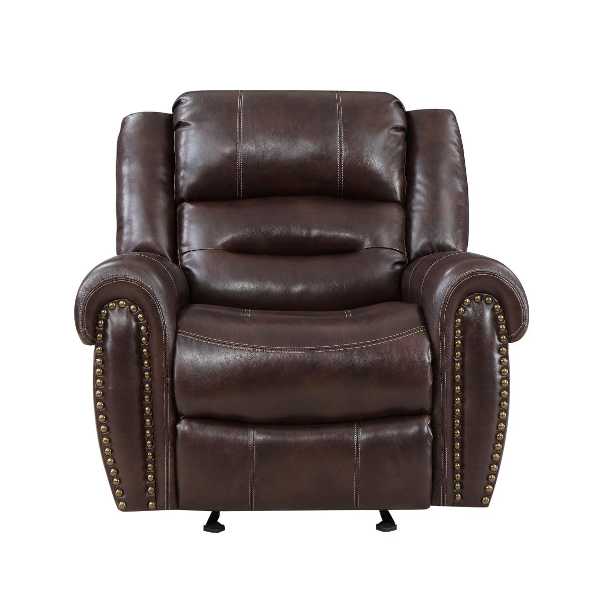 Center Hill Brown Faux Leather Glider Reclining Chair front view