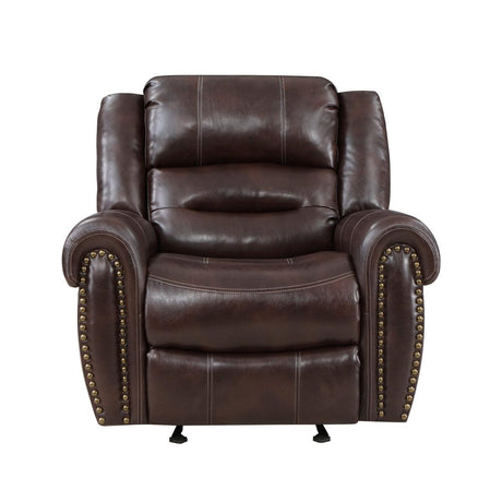 Center Hill Brown Faux Leather Glider Reclining Chair front view
