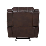 Center Hill Brown Faux Leather Glider Reclining Chair reclined position