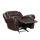 Center Hill Brown Faux Leather Glider Reclining Chair gliding motion