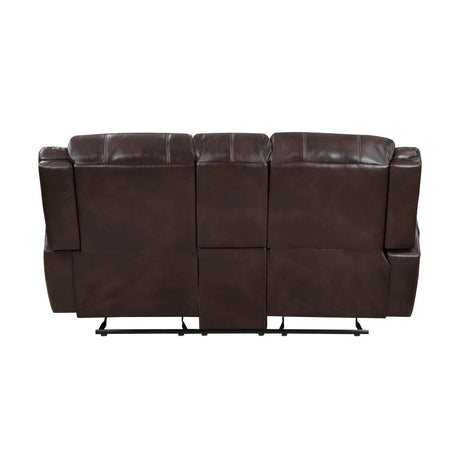Center Hill Brown Faux Leather Double Glider Reclining Love Seat, center console detail