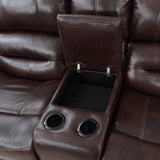 Center Hill Brown Faux Leather Double Glider Reclining Love Seat, nailhead trim close-up