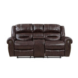 Center Hill Brown Faux Leather Double Glider Reclining Love Seat, front view