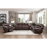 Center Hill Brown Faux Leather Double Reclining Sofa back view