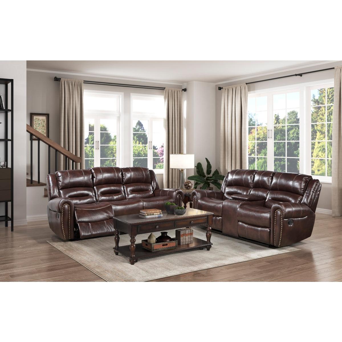 Center Hill Brown Faux Leather Double Glider Reclining Love Seat, seating cushions detail