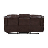 Center Hill Brown Faux Leather Double Reclining Sofa close-up of nailhead trim