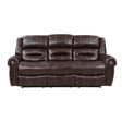 Center Hill Brown Faux Leather Double Reclining Sofa front angle