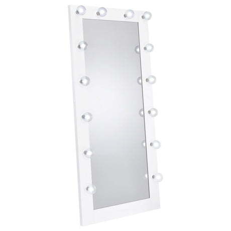 Close-up of Zayan floor mirror illuminated LED bulbs and switch