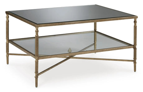 Aged Gold Mirrored Coffee Table with Glass Shelf — product view