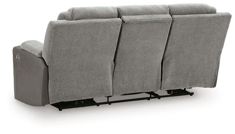 Mixed Motion Shadow Chenille / Faux Leather Power Reclining Sofa — back view