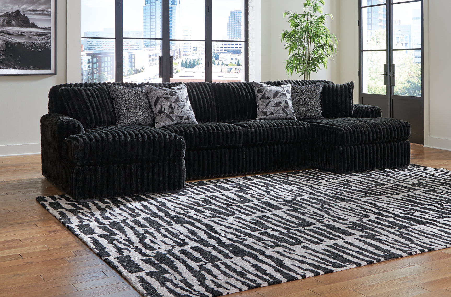 Fabric close-up of Midnight-Madness Onyx Velvet sectional