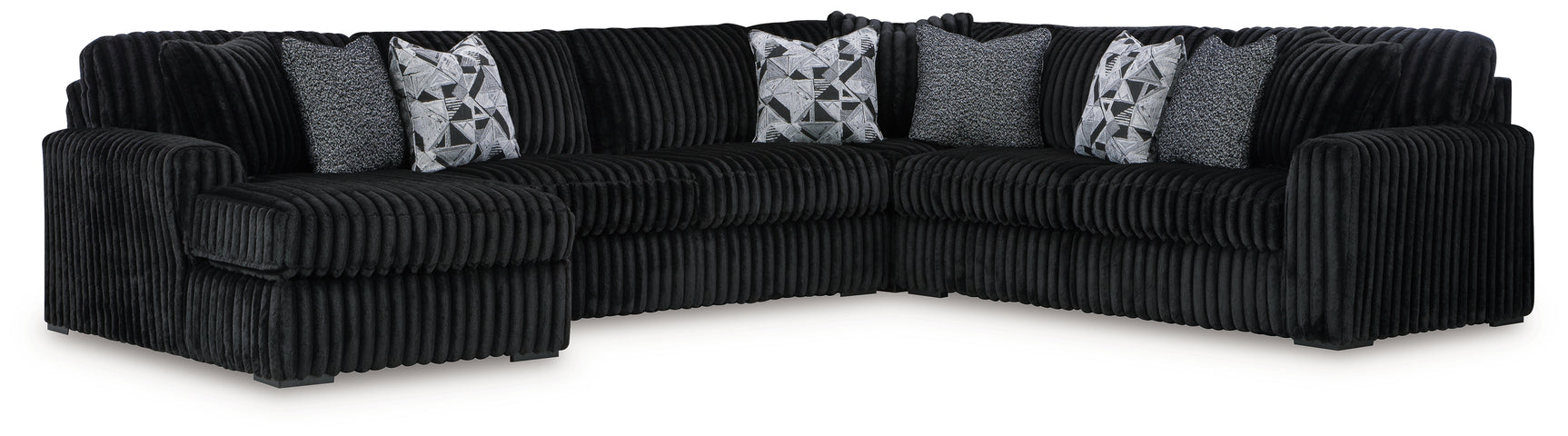 side view of Midnight-Madness Onyx Velvet 4-Piece Sectional Sofa with Chaise