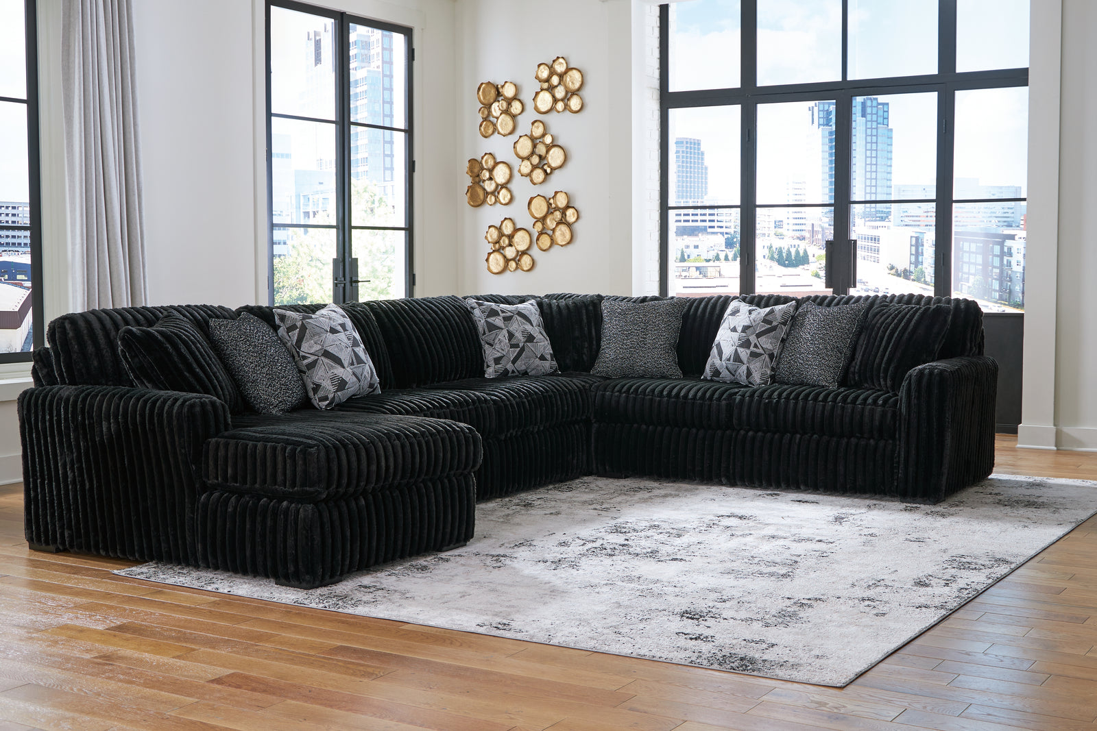 main view of Midnight-Madness Onyx Velvet 4-Piece Sectional with Chaise sectional sofa
