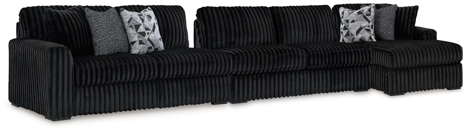 main view of Midnight-Madness Onyx Velvet 3-Piece Sectional with Chaise sectional sofa