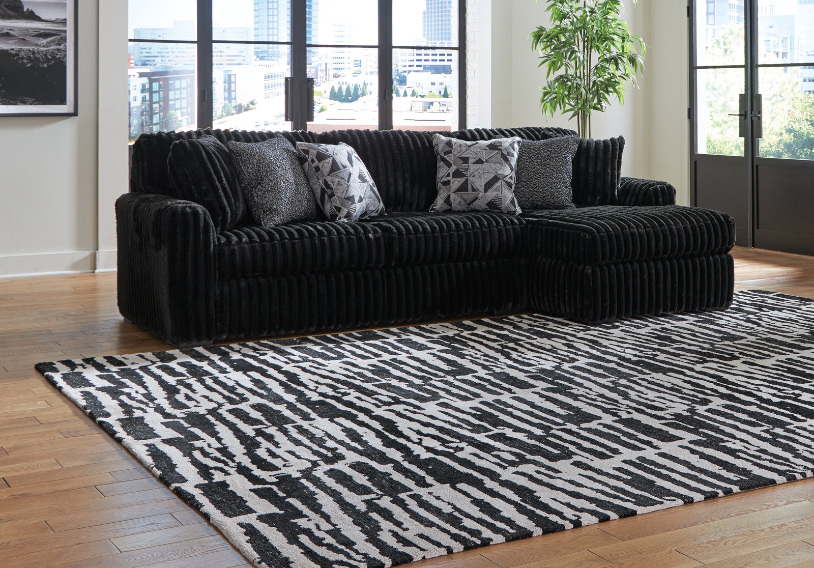main view of Midnight-Madness Onyx Velvet 2-Piece Sectional Sofa with Chaise sectional sofa