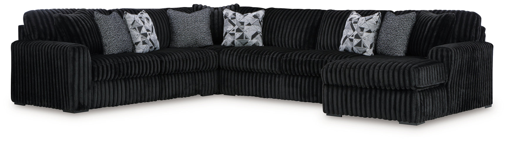room view of Midnight-Madness Onyx Velvet 4-Piece Sectional Sofa with Chaise