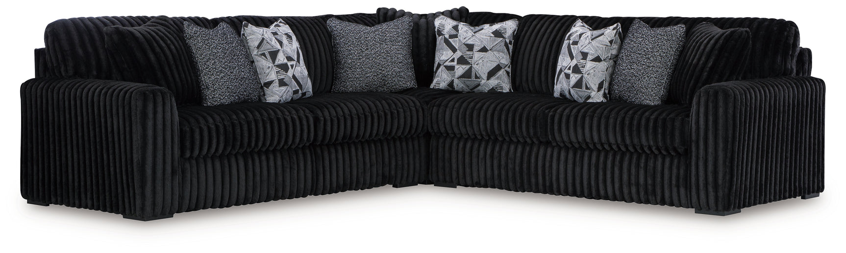 Side view of Midnight-Madness Onyx Velvet 3-Piece Sectional sectional sofa