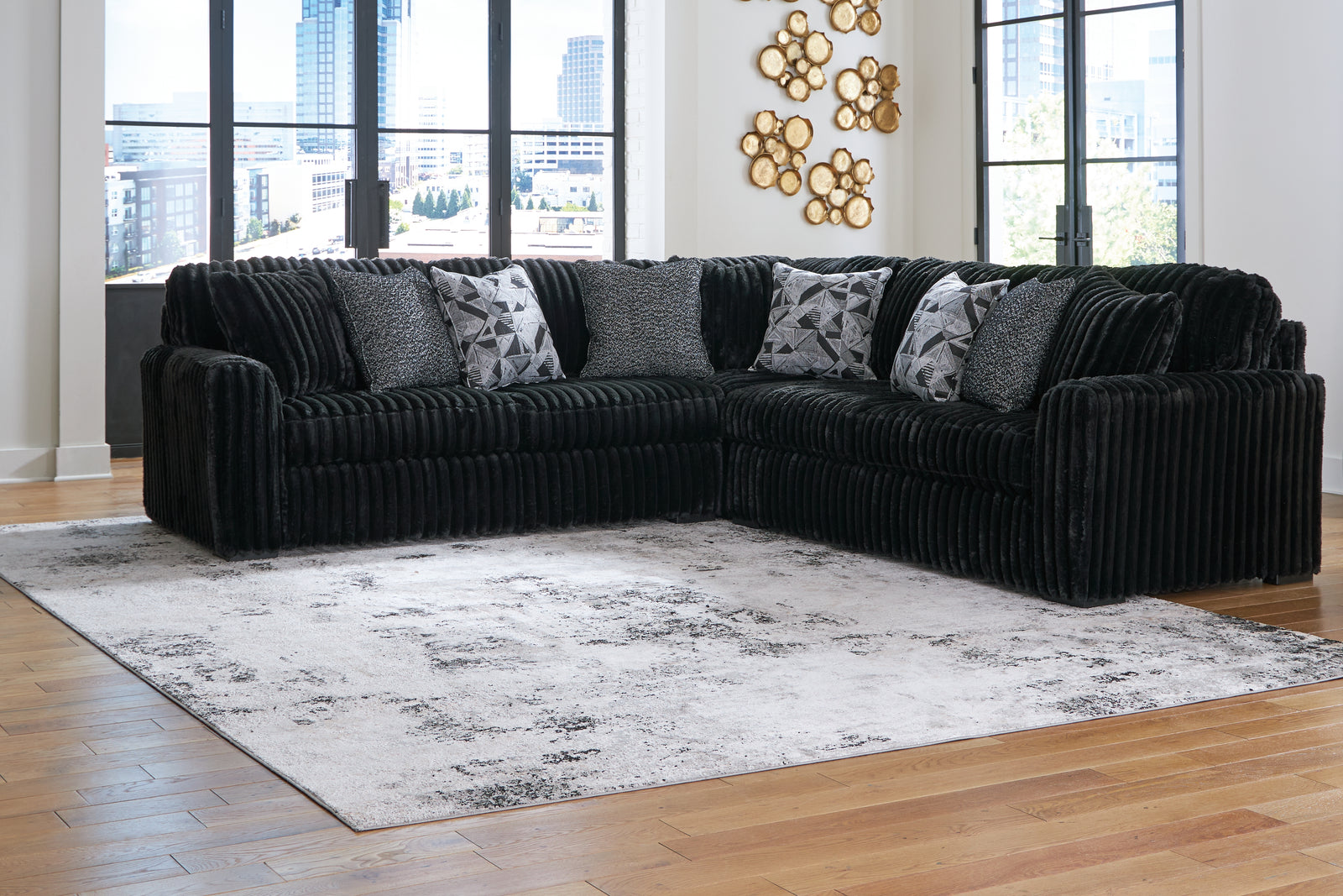main view of Midnight-Madness Onyx Velvet 3-Piece Sectional sectional sofa