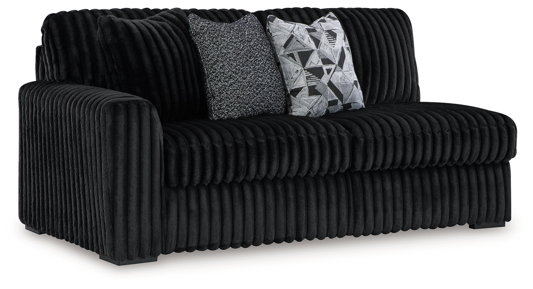 Living room setting with midnight velvet sectional