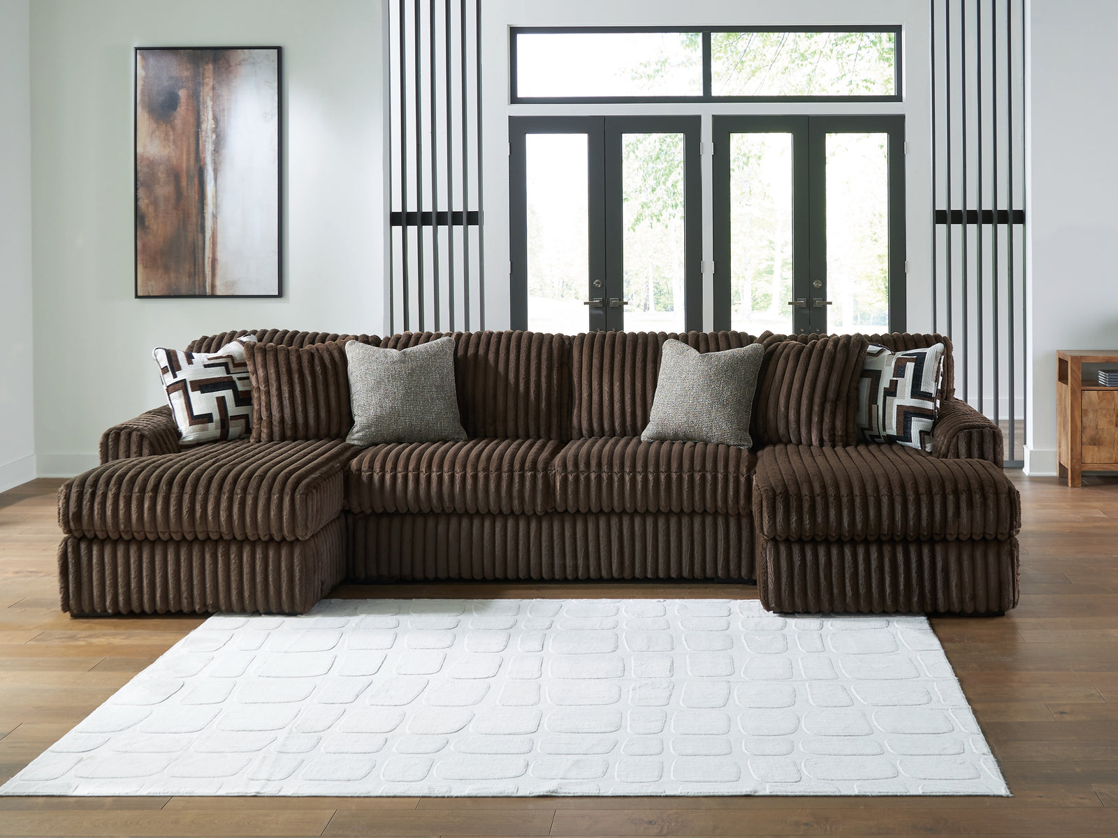 main view of Midnight-Madness Chocolate Velvet 3-Piece Sectional with Chaise sectional sofa