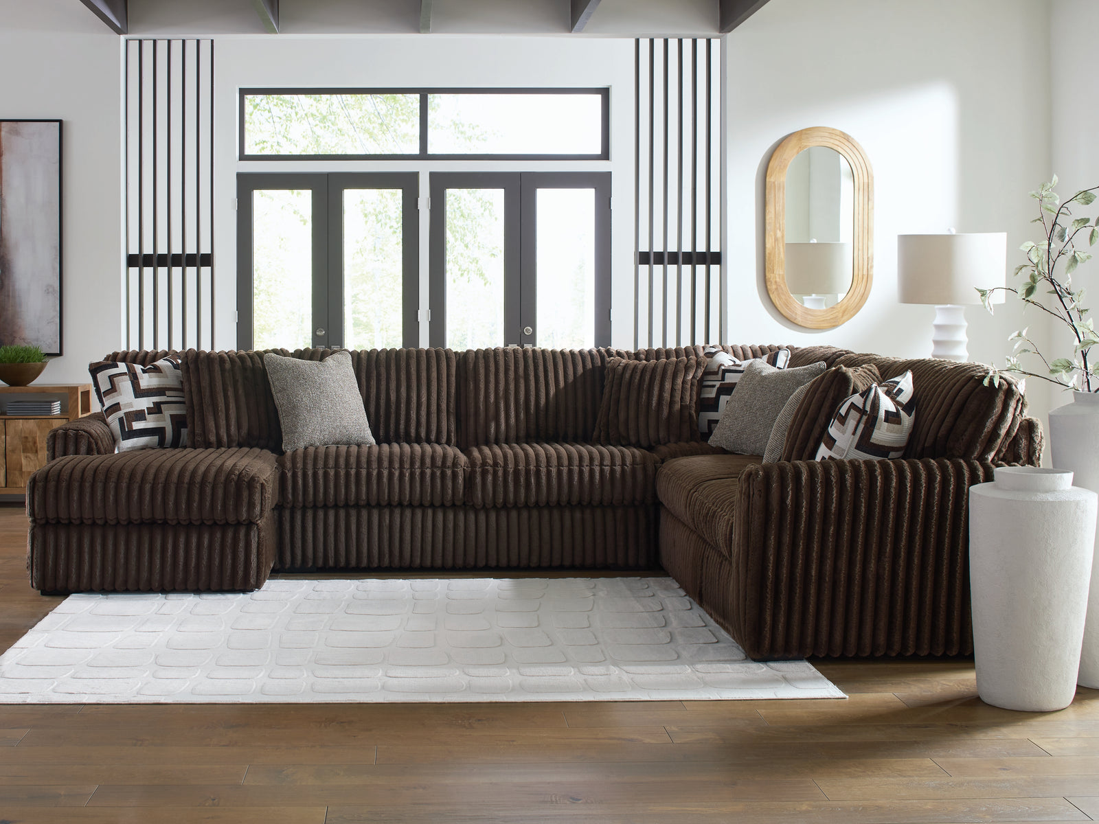 main view of Midnight-Madness Chocolate Velvet 4-Piece Sectional with Chaise sectional sofa