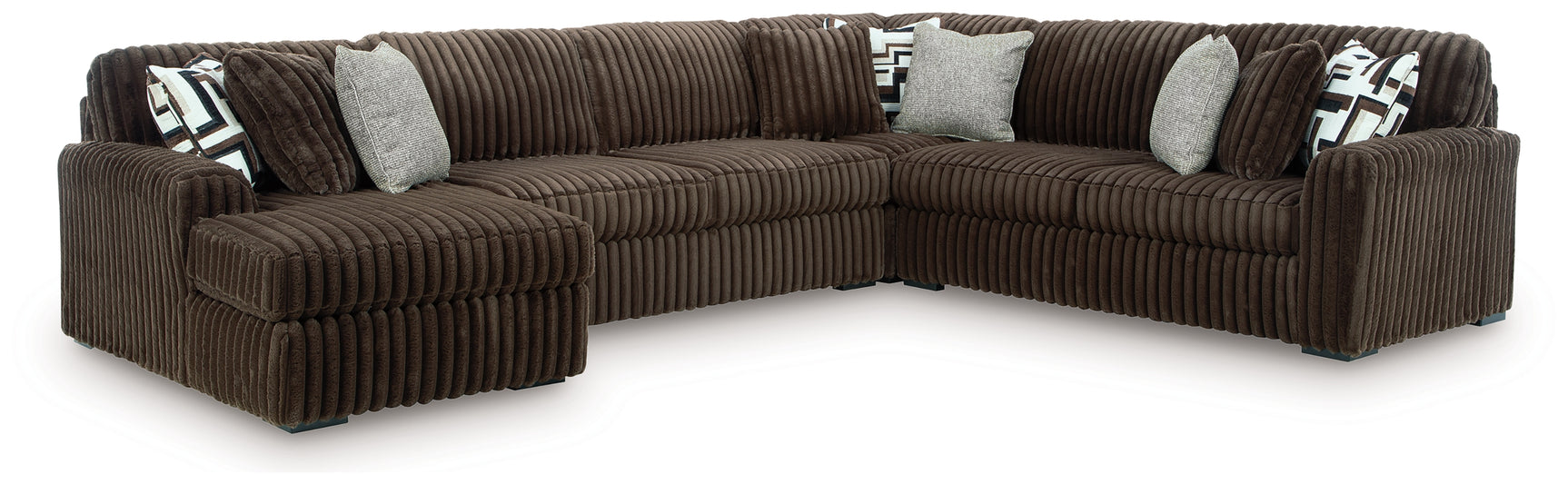 Side view of Midnight-Madness Chocolate Velvet 4-Piece Sectional Sofa with Chaise