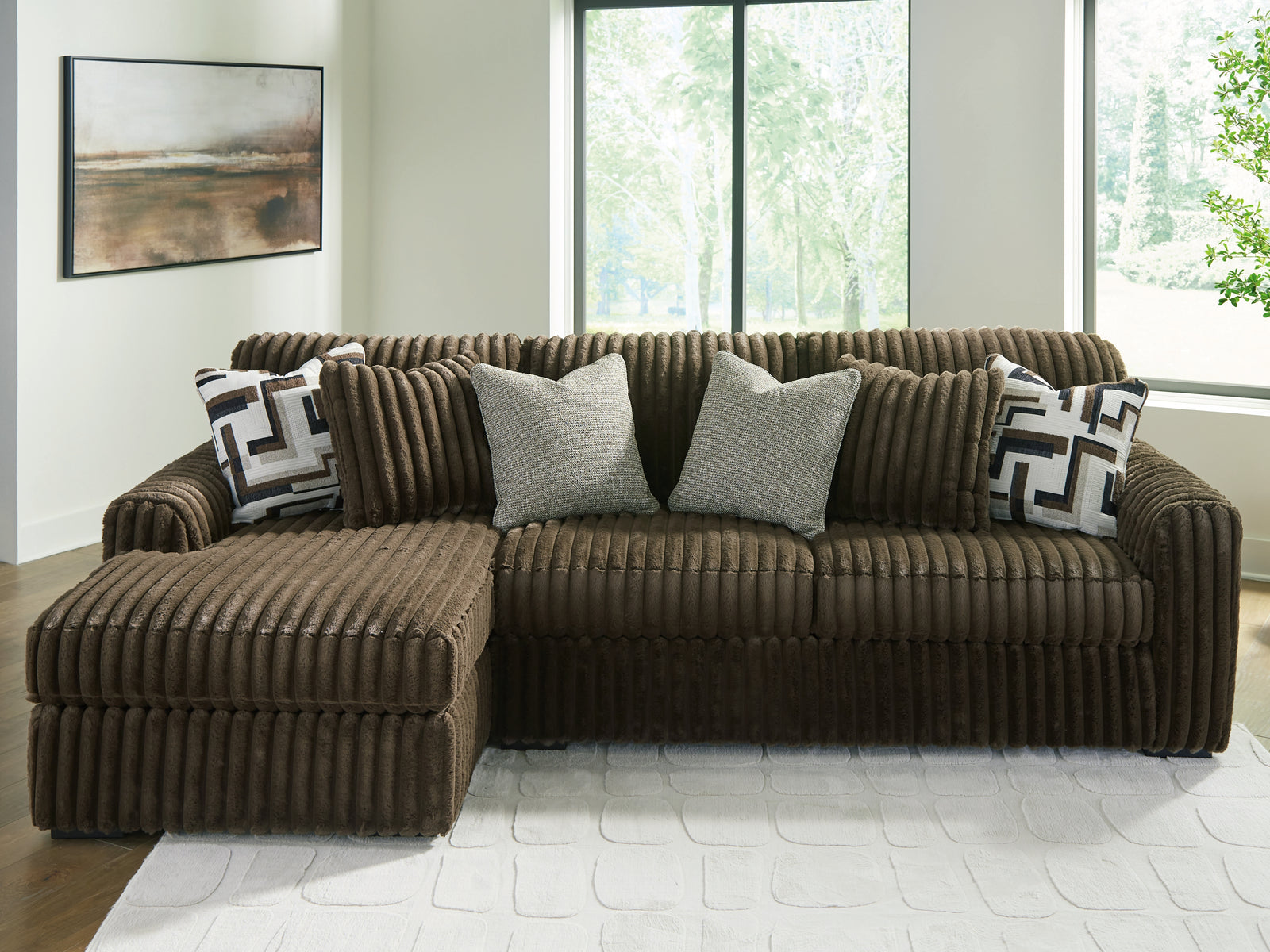 main view of Midnight-Madness Chocolate Velvet 2-Piece Sectional Sofa with Chaise sectional sofa