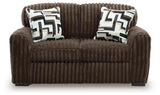 detail view of upholstery on Midnight Madness Chocolate Sofa and Loveseat