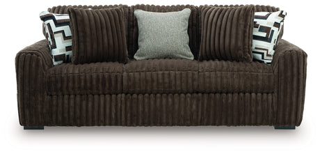 Close-up detail of Midnight-Madness Chocolate Sofa upholstery and finish