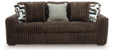 close detail of stitching on Midnight Madness Chocolate Sofa and Loveseat