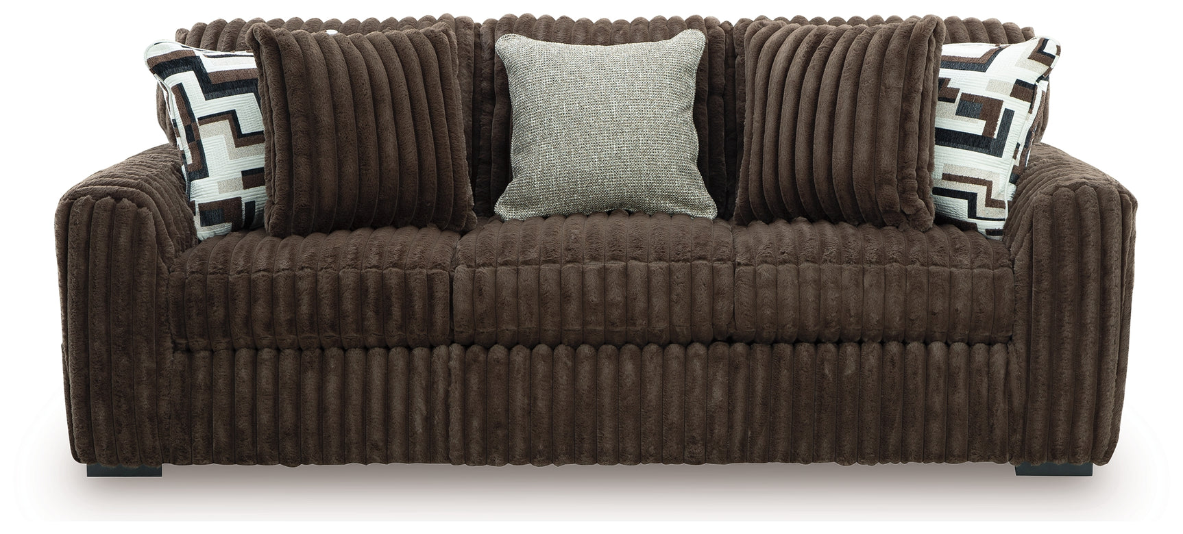 close detail of stitching on Midnight Madness Chocolate Sofa and Loveseat