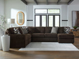 Close detail view of Midnight-Madness Chocolate Velvet 4-Piece Sectional Sofa with Chaise