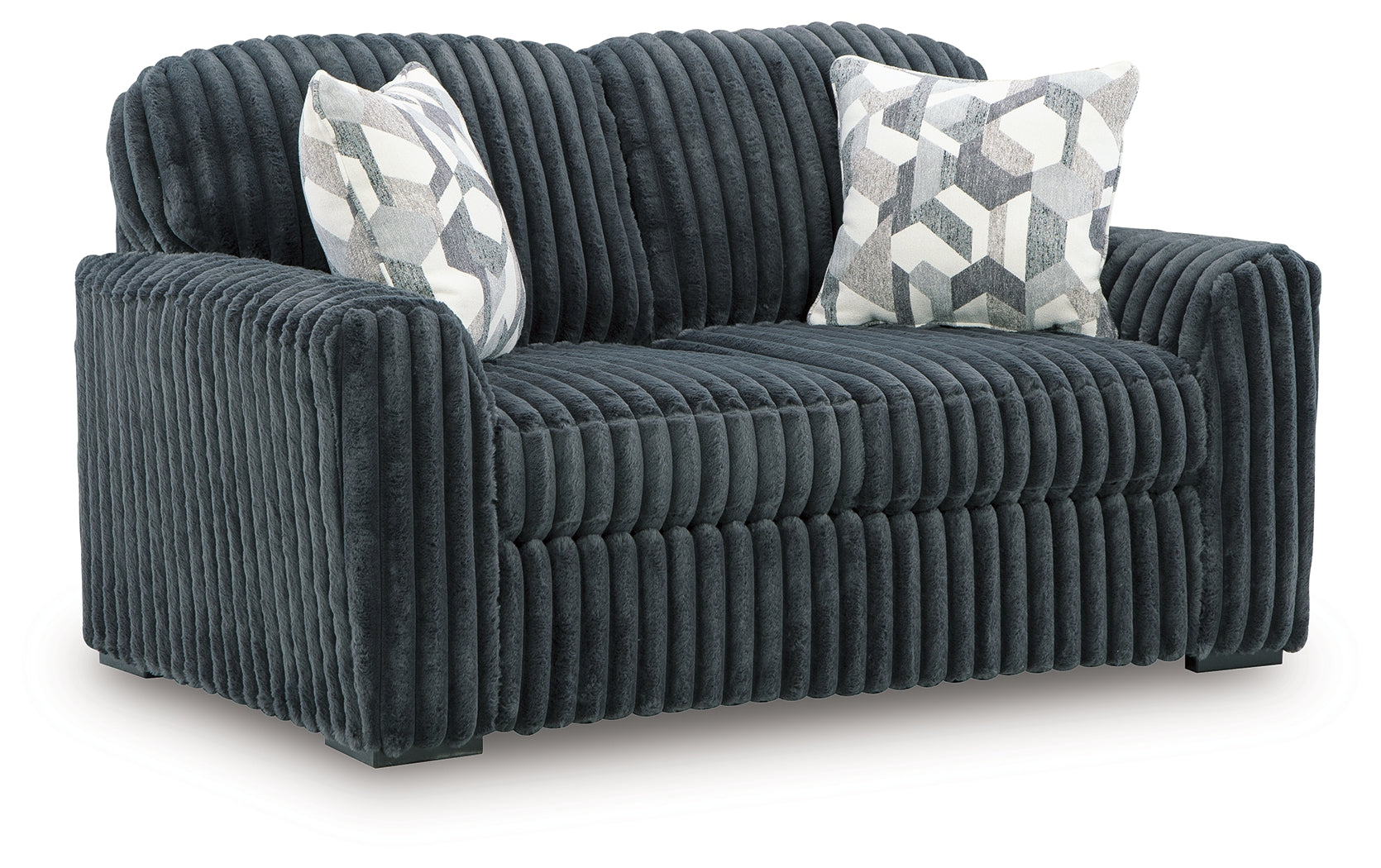 Side angle of Midnight Madness Gunmetal Sofa and Loveseat