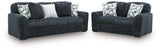 Detail of Midnight Madness Gunmetal Sofa arm and fabric