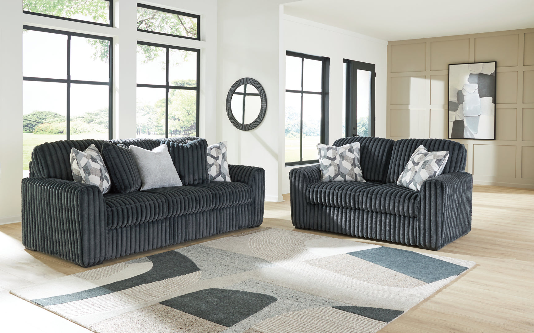 Side view of Midnight Madness Gunmetal Sofa and Loveseat