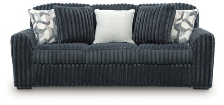 Head-on view of Midnight Madness Gunmetal Sofa and Loveseat