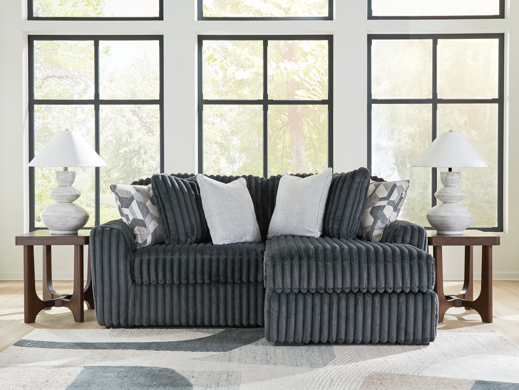 Midnight-Madness Gunmetal 2-Piece Sectional with Chaise sofa side view