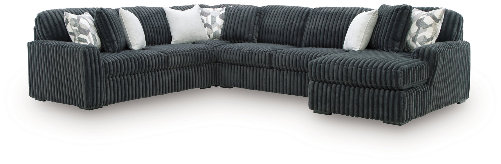 Side angle view of Midnight-Madness Gunmetal 4-Piece Sectional sofa chaise