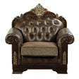 Croydon tufted brown faux leather and chenille fabric upholstered chair front view