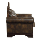 Alternate side view of Croydon Brown Faux Leather and Chenille Fabric Tufted Love Seat