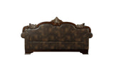 Side angle view of Croydon loveseat in dark cherry upholstery