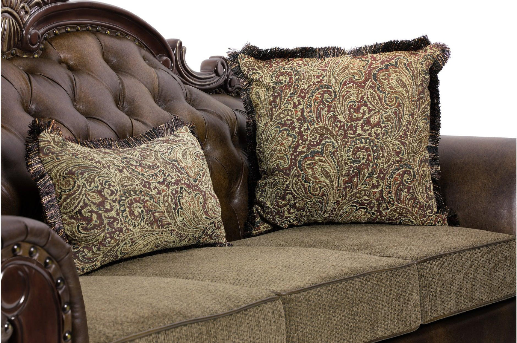 Another front angle of Croydon sofa showing tufted design