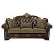 Front view of Croydon brown tufted faux leather and chenille sofa
